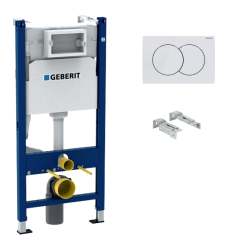 Geberit Duofix 112cm Toilet Frame + Ceramia Tornado Rimless bowl + 1-jet hand shower + support + white plate (CETORGEB3SPR2VP)