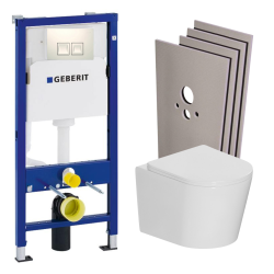 Geberit Duofix Frame + Ceramia Rimless wall-hung toilet + SoftClose seat + White plate + Wall cladding set (CETORGEB1SB)