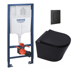 Grohe Rapid SL frame + Infinitio rimless toilet, matt black + Softclose seat + Matt black flush plate (RSLBLINFIKF0)