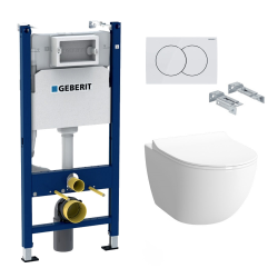 Geberit Toilet Set Geberit Duofix frame + Vitra Sento SmoothFlush rimless toilet + Softclose seat + White plate (SentorimlessGeb3)
