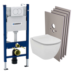 Geberit Pack Toilet Support frame + Ideal Standard Tesi Aquablade bowl + White plate +  Wall cladding set  (TesiGeb3-sabo)