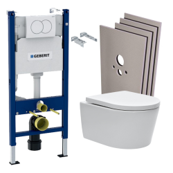 Geberit Pack Support frame 112cm + Swiss Aqua Technologies rimless toilet + White plate + Wall cladding set (SATrimlessGeb3-sabo)