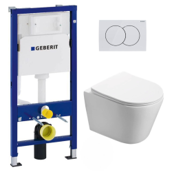 Geberit Toilet set Support frame + WC Swiss Aqua Technologies Infinitio rimless + White alpine flush plate (InfinitioGeb1)