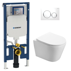 Geberit Toilet set UP720 extra-flat Frame + SAT Infinitio rimless toilet + White flush plate (SLIM-Infinitio-C)