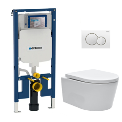 Geberit Toilet set Frame UP720 extra-flat + SAT rimless WC with invisible fastenings + Seat + White plate (SLIM-SATrimless-B)