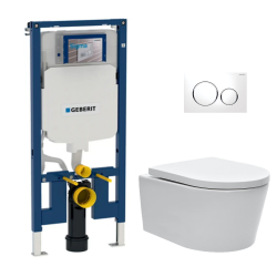Geberit Toilet set Frame UP720 extra-flat + SAT Rimless WC with invisible fastenings + Seat + White plate (SLIM-SATrimless-C)