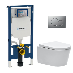Geberit Toilet set Frame UP720 extra-flat + rimless  WC SAT with invisible fastenings + Seat + Chrome matt plate (SLIM-SATrimless-E)