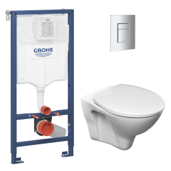 Grohe Rapid SL Toilet set + Cersanit S-line wall hung bowl + Seat + Chrome flush Plate (GROHE-S-LinePro-1)