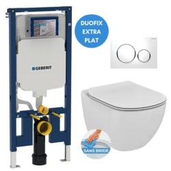 Geberit Extra-flat frame UP720 + Ideal Standard Tesi Aquablade bowl + Softclose seat + White/Chrome flush plate (SLIM-Tesi-C)