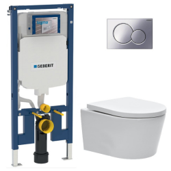 Geberit UP720 extra-flat frame + SAT rimless toilet + Softclose seat + Gloss chrome flush plate (SLIM-SATrimless-N)