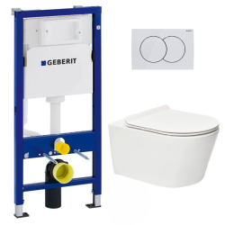 Geberit Toilet set Duofix frame 112cm + WC rimless SAT Brevis + Ultra-thin seat, softclose + White plate (BrevisGeb1)