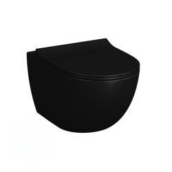 Geberit Toilet Frame + Swiss Aqua Technologies rimless toilet + SoftClose seat + black plate (BLINFI2GEB7)