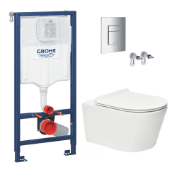 Grohe Toilet set Rapid SL support frame +  Brevis rimless toilet + Softclose seat + Chrome plate (RapidSL-Brevis-1)