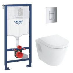 Grohe Toilet set Rapid SL Support Frame + Vitra Wall-Hung Toilet + Toilet Seat + Chrome Plate (RapidSL-IntegraClassic-1)