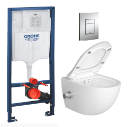 Grohe Toilet Set Rapid SL support frame + rimless toilet with thermostatic bidet function + chrome plate (RapidSL-SATClean-1)