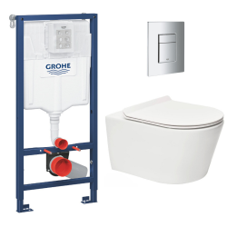 Grohe Toilet set Rapid SL support frame +  Brevis rimless toilet + Softclose seat + Chrome plate (RSLBREVIS1SP)