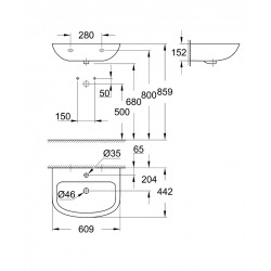  Grohe Bau Ceramic 60 cm wall-mounted washbasin Alpine white (39421000)
