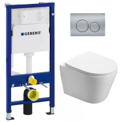 Geberit Toilet Set support frame + SAT Infinitio rimless toilet + Delta20 matt chrome plate (InfinitioGeb9)
