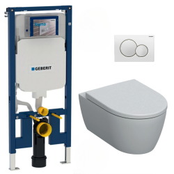 Geberit Toilet Set Duofix extra-flat support frame + Geberit iCon rimless toilet + Softclose seat + White plate (SLIM-iCon-B)