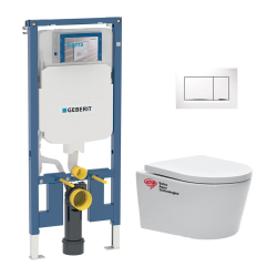 Geberit Toilet set UP720 frame + SAT rimless WC + Softclose seat + White plate (SLIM-SATrimless-H)