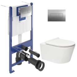 Villeroy & Boch Toilet Frame + SAT Brevis Rimless Toilet + Chrome Flush Plate (VICONNECTBREVIS-1)