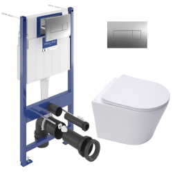 Villeroy & Boch Toilet set frame + Swiss Aqua Technologies rimless toilet and invisible fixings + Chrome flush plate (VCNINFI1)