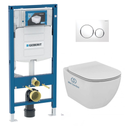 Geberit Duofix toilet set + Ideal Standard Tesi Aquablade bowl + Sigma20 flush plate white chrome (GEBAQUA-C)