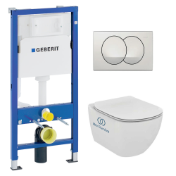 Geberit toilet set duofix UP100 + Ideal Standard Tesi Aquablade toilet bowl + Delta20 white flush plate (SETUP100-AQUA1)