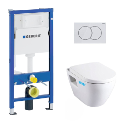 Geberit Toilet Set Duofix UP100 Support frame + Serel SM softclose seat and SM10 bowl + White plate (39186GEB1)