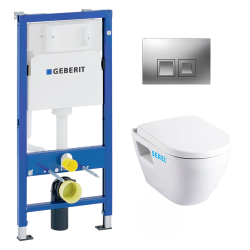 Geberit Toilet Set Support frame + Serel SM softclose seat and SM26 bowl + Chrome (39186rimless-GEB2)