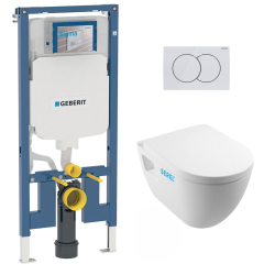 Geberit Toilet Set Duofix UP100 support frame + Serel SM softclose seat and SM26 bowl + White plate (39186rimless-GEB1)