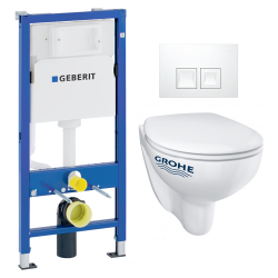 Geberit Toilet set UP100 frame + Delta01 plate + Grohe Bau Ceramic rimless bowl + softclose seat (BauGeb1)