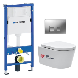 Geberit Toilet support frame UP100 + Delta35 matt chrome plate + SAT rimless Toilet and invisible fixings (SATrimlessGeb2)