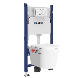 Geberit Toilet set 112cm Support Frame + Swiss Aqua Technologies rimless bowl + White flush plate (SATrimlessGeb3)
