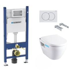 Geberit Toilet set Duofix Toilet Frame + Serel SM10 bowl with flange + Softclose seat + White plate (SM10Geb3)