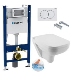Geberit Toilet set Duofix 112cm frame + Delta20 White flush Plate + Serel Square rimless wall-hung  bowl (SA26Geb3)