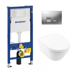 Geberit WC Set UP100 support frame + Villeroy&Boch Architectura rimless bowl, invisible fixings + Chrome plate (Architectura2Geb2)