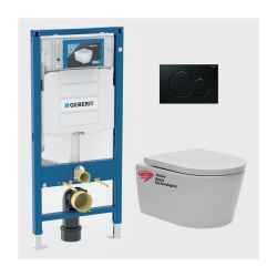 Geberit Toilet set  Geberit frame + SAT rimless toilet bowl + Softclose seat + Black plate (GebSatrimless-A)