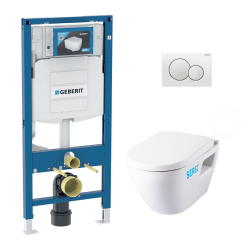 Geberit Toilet set support frame with Serel SM10 bowl + Softclose seat + White control plate (GebSM10-B)