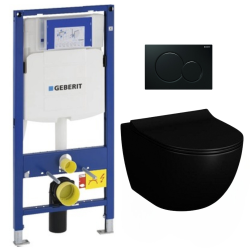 Geberit Toilet Set Support frame + Vitra SENTO Black rimless bowl invisible fixings + Seat + Black plate (GebBlackSento-A)
