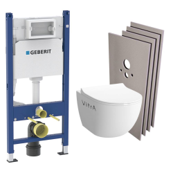 Geberit Frame System + Vitra Sento Rim-Ex Toilet Bowl + Soft-Close Seat + White Flush Plate +  CladdingSet (HSentorimlessGeb3)