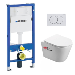 Geberit Toilet set Support frame + WC Swiss Aqua Technologies Infinitio rimless + White alpine flush plate (INFINITIOGEB1)