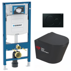 Geberit Toilet set  frame + SAT Infinitio Rimless toilet matt black + Dark black flush plate (GEBBLINFIA)