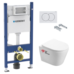 Geberit Toilet set Duofix frame + SAT Infinitio rimless WC , invisible fixings + White flush plate (InfinitioGeb3)
