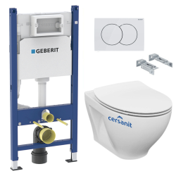 Geberit Toilet Set Geberit support frame Cersanit Dormo rimless bowl + softclose seat + White plate (DormoGeb3)
