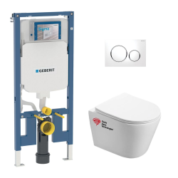 Geberit Toilet set UP720 extra-flat Frame + SAT Infinitio rimless toilet + White flush plate (SLIM-Infinitio-C)