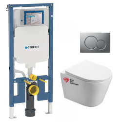 Geberit Extra-flat support Frame + SAT Infinitio Rimless bowl invisible fixings + Matt chrome plate (SLIM-Infinitio-E)
