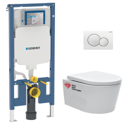 Geberit Toilet set Frame UP720 extra-flat + SAT rimless WC with invisible fastenings + Seat + White plate (SLIM-SATrimless-B)