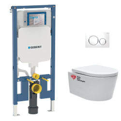 Geberit Toilet set Frame UP720 extra-flat + SAT Rimless WC with invisible fastenings + Seat + White plate (SLIM-SATrimless-C)