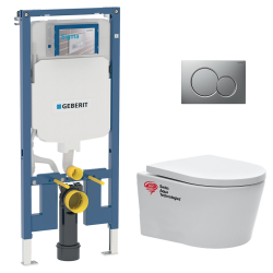 Geberit Toilet set Frame UP720 extra-flat + rimless  WC SAT with invisible fastenings + Seat + Chrome matt plate (SLIM-SATrimless-E)